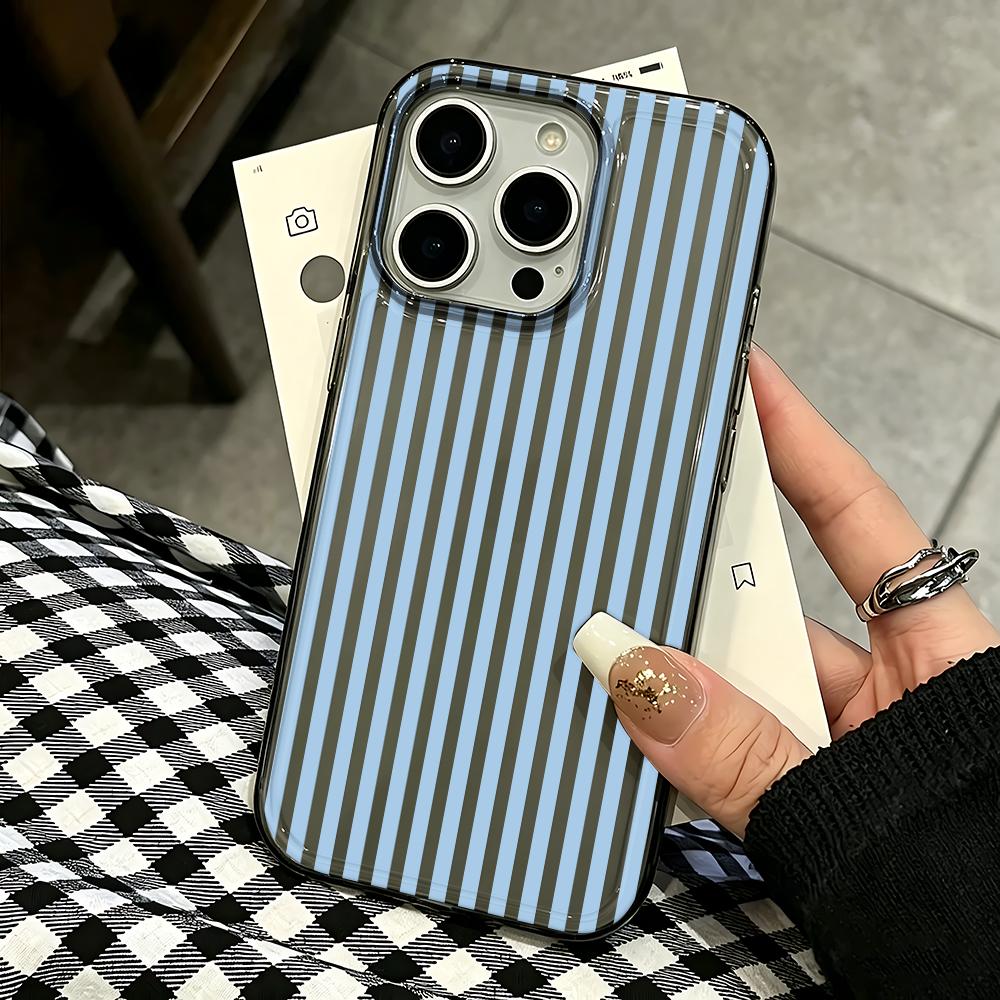 Blue Vertical Stripe Phone Case For Iphone 11 Pro Max 17 Air 16 15 14 Pro 13 12 11 15 Plus Transparent Silicone Soft Cover