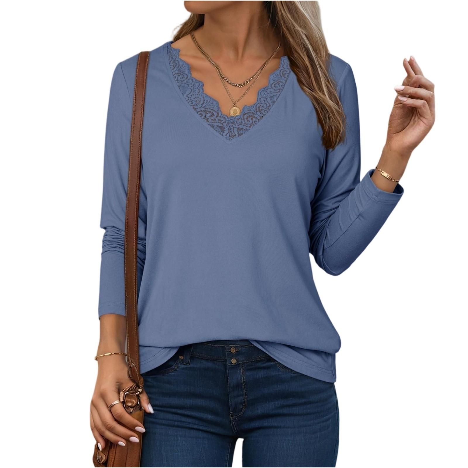 

Женский модный однотонный топ с длинным рукавом S синий