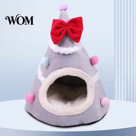 Festive Christmas Cat Furniture Tree Bed, Plush Cave Bed with Removable Cushion, Non-slip Cozy Winter Pet Bottom, House for Indoor Cats Kittens