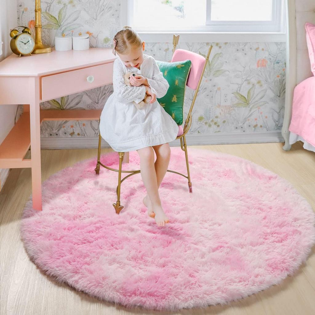 Rainbow Fluffy Round Rug Carpets Living Room Cute Decor Kids Room Plush Rugs for Bedroom Nursery Soft Children Room Hairy Mats