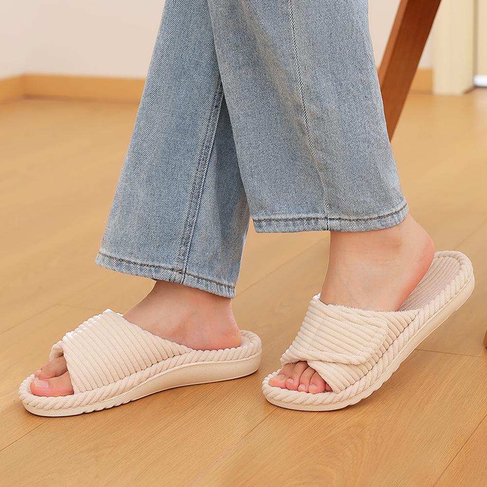 Fashion LItfun Fuzzy House Slippers Women Four Season Warm Cotton Slippes Open Toe Bedroom Slides Outdoor Faux Fur Lining Plush Slippers