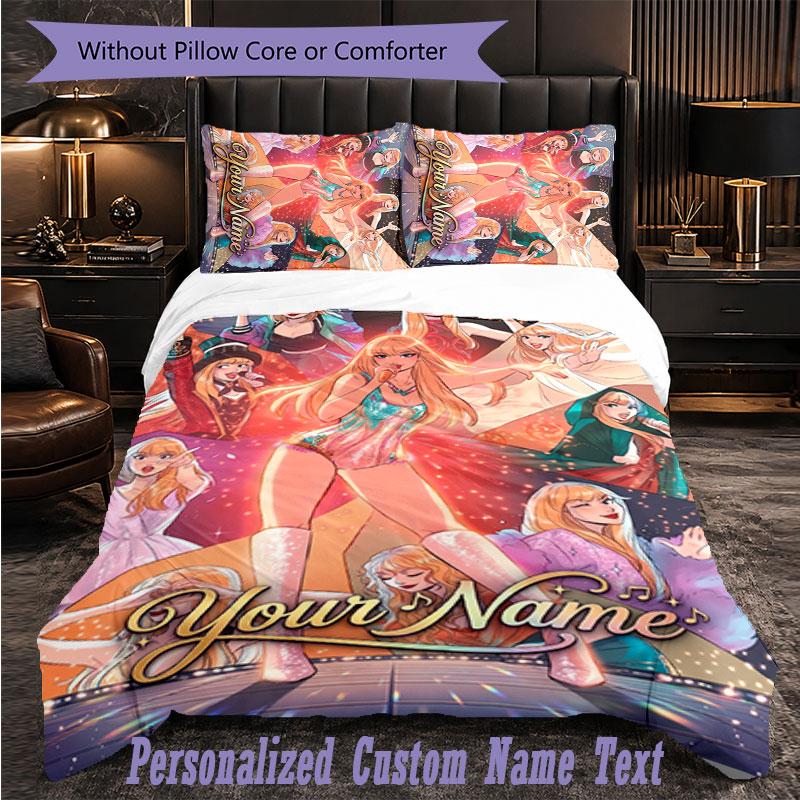 Personalized 3Pcs Bedding SetTaylor Swift Custom Text Duvet Cover Pillowcase Set Bedroom Gift