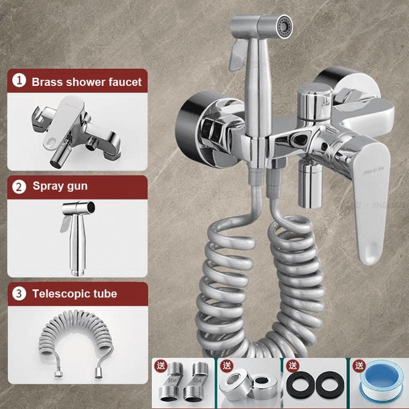Shower Faucet With Spray Gun Bathroom Faucets Bath Mixing Valve Triple Cold and Hot Water Faucet Multifunctional Household Tap