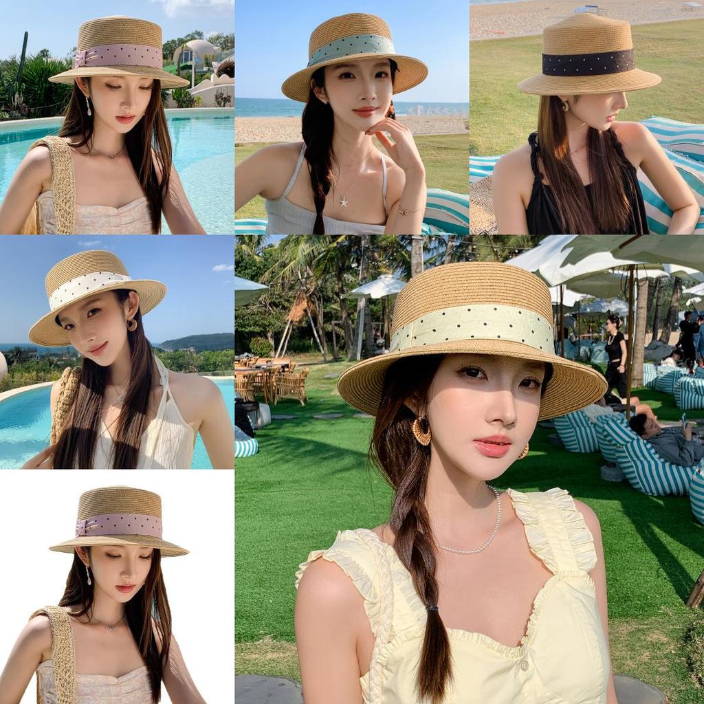 French Elegant Straw Hat With Wide Brim For Summer Sun Protection