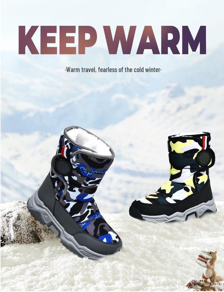Botas de Neve de Camuflagem de Inverno para Crianças - Quentes, Algodão Acolchoado para Meninos e Meninas