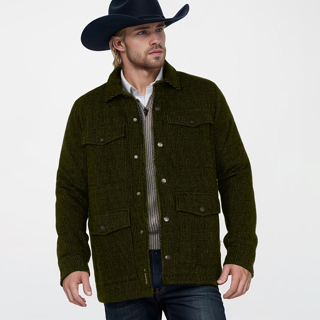 Men's Solid Color Lapel Jacket Casual Loose Single Breasted Corduroy Long Sleeved Coat