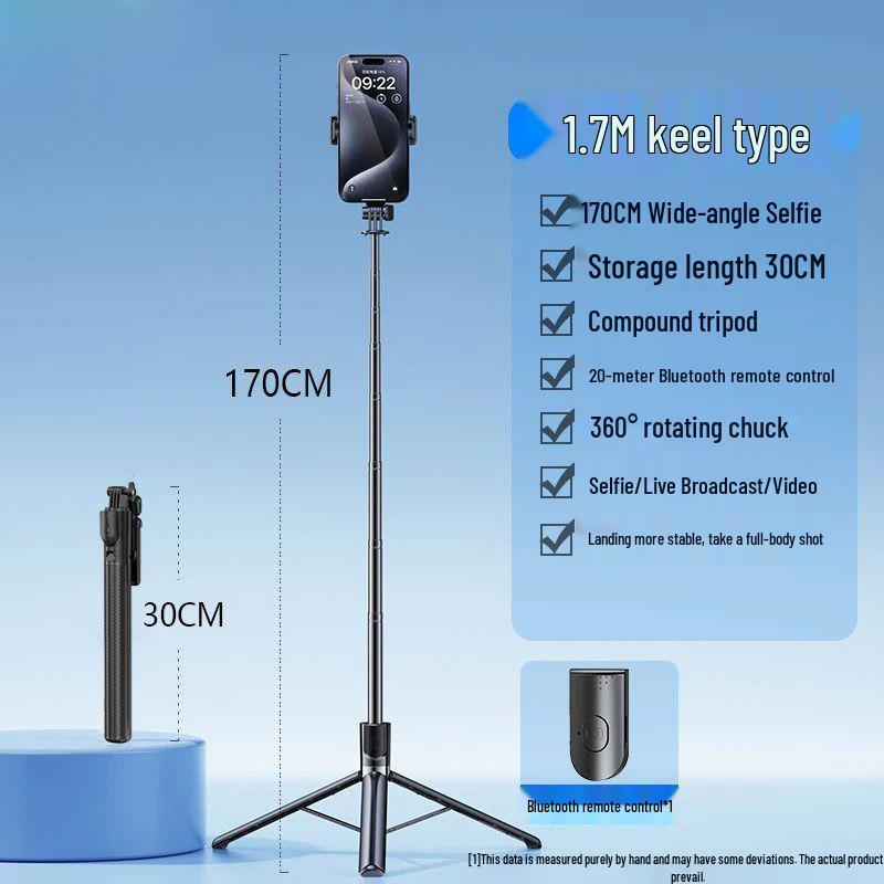 Portable Bluetooth Selfie Stick with Remote, Tripod Stand for Photography and Streaming, Foldable and Ideal for Travel