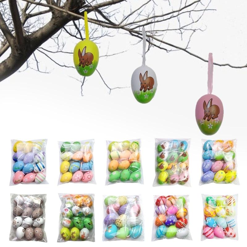 12Pcs Easter Colorful Eggs Handmade Art Ornament Decorative Crafts Supplies for Children Adults DIY Photo Props