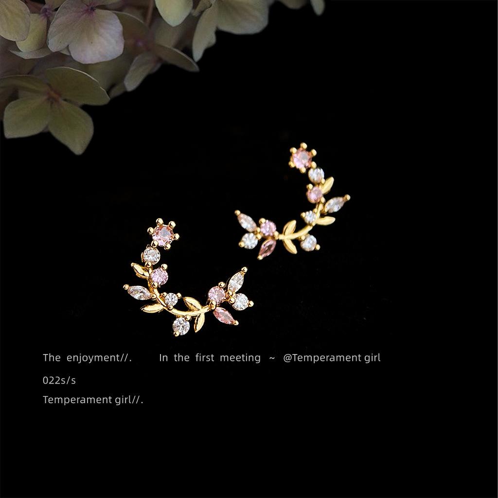 Fresh and sweet micro-inlaid zircon 925 silver needle plated 14K garland earrings Mori new earrings jewelry