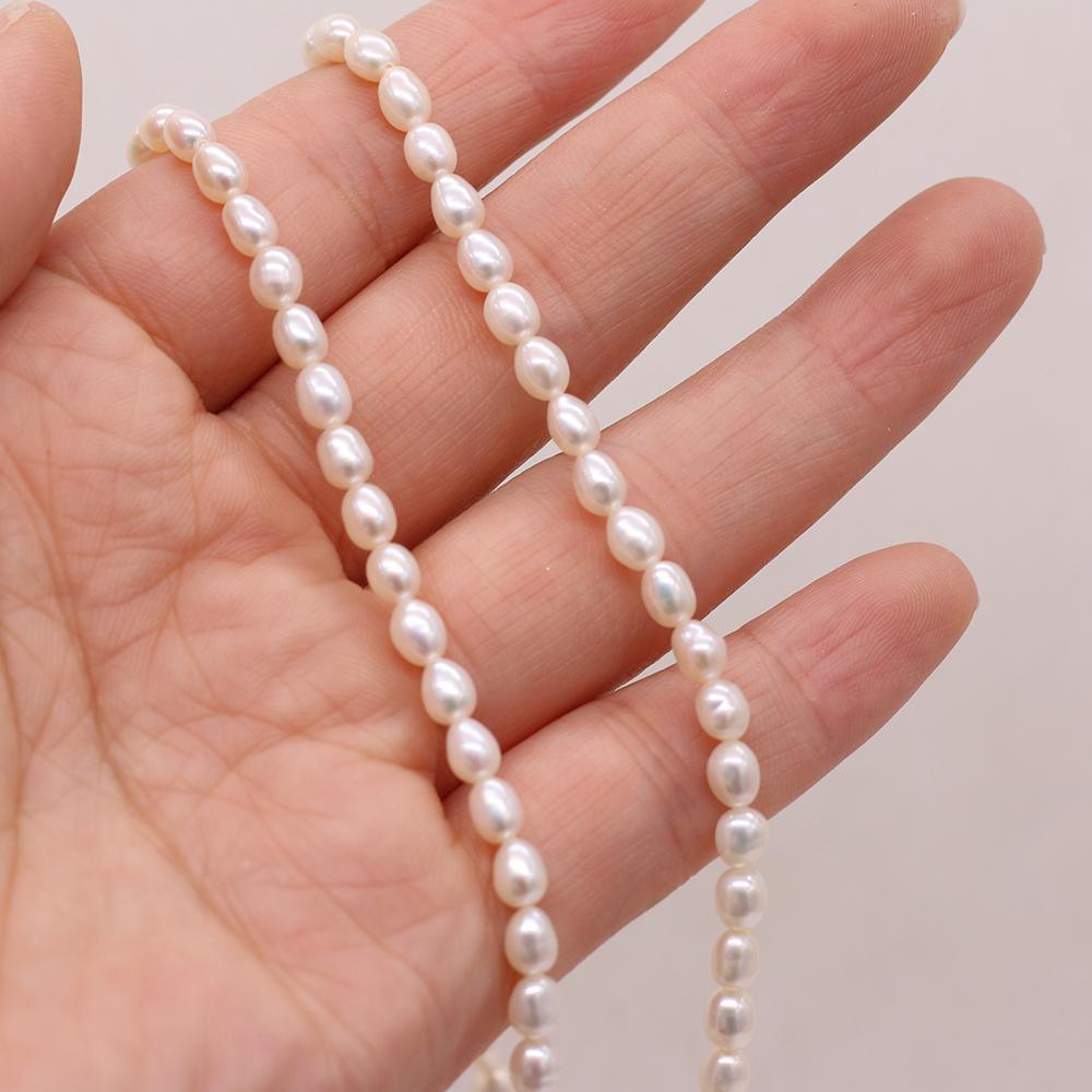 1String, Rice Shape Pearls, 3.5-4 Mm, Boho Natural Freshwater Pearl Beads, for DIY Necklaces, Bracelets, Anklets, Jewelry Making, 36cm
