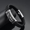 Mens Stainless Steel Braided Leather Bracelet With Magnetic Clasp Geometric Anchor Design INS Style