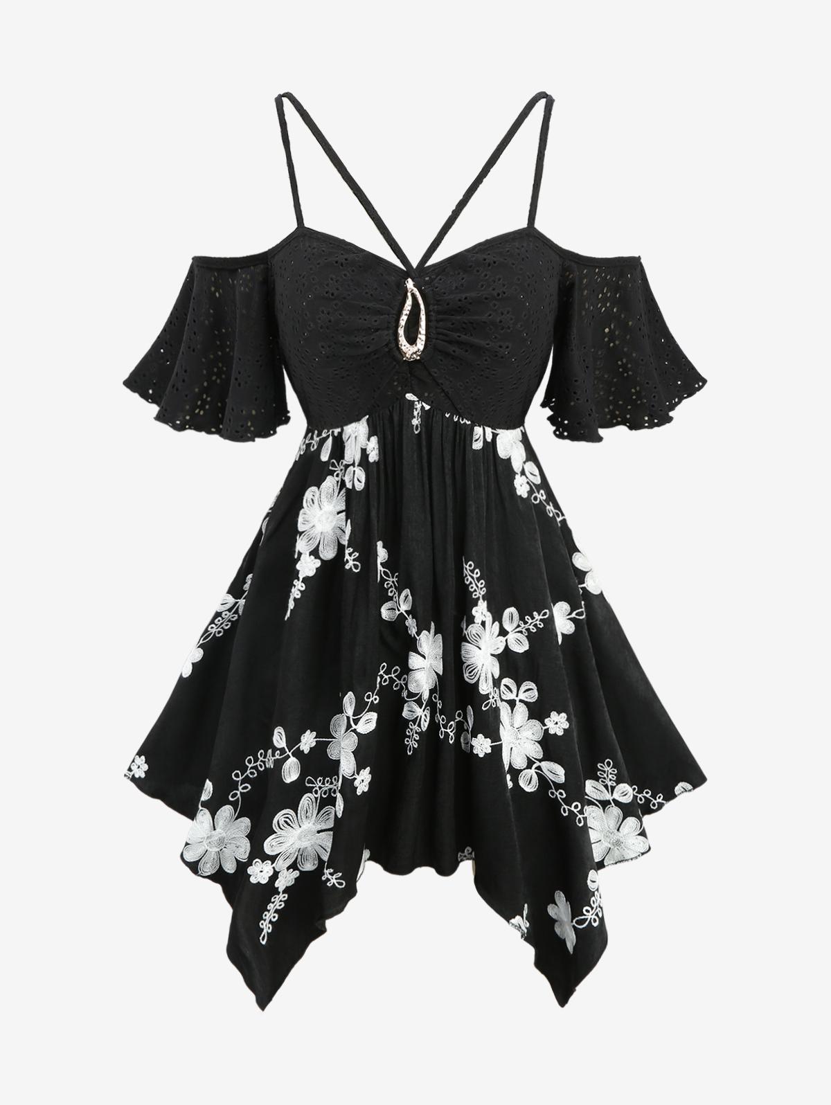 

Rosegal Большой размер Топ-платок с ажурным жаккардовым узором, вырезами, бретелями, цветочной вышивкой и пряжкой M чёрный