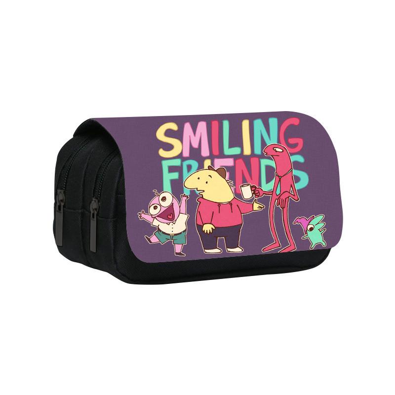 Smiling Friend Double Layer Pencil Case Cartoon Microfiber Storage For Students And Kids