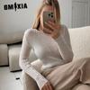 GMXIA Cut-out Knit Sweater Spring and Summer Sexy Slim Wool Round Neck Long-sleeved Thin Pit-stripe Knit Sweater