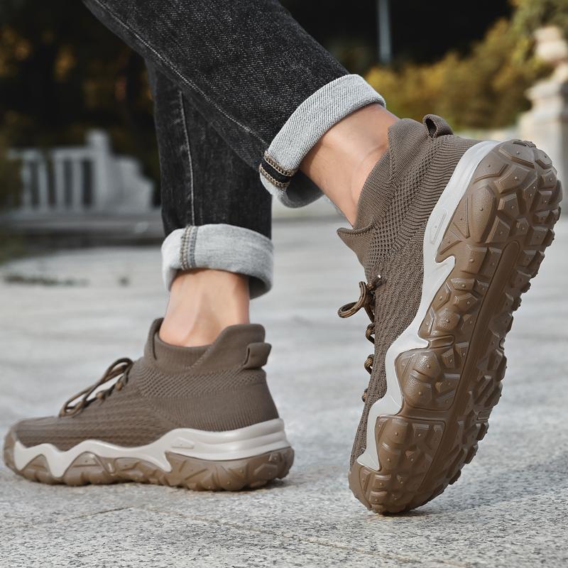 High-Quality Men's Outdoor Sneakers Spring Autumn Knitted Mesh Breathable Sports Shoes Casual Fashionable Hiking Oversized Shoes 39-46