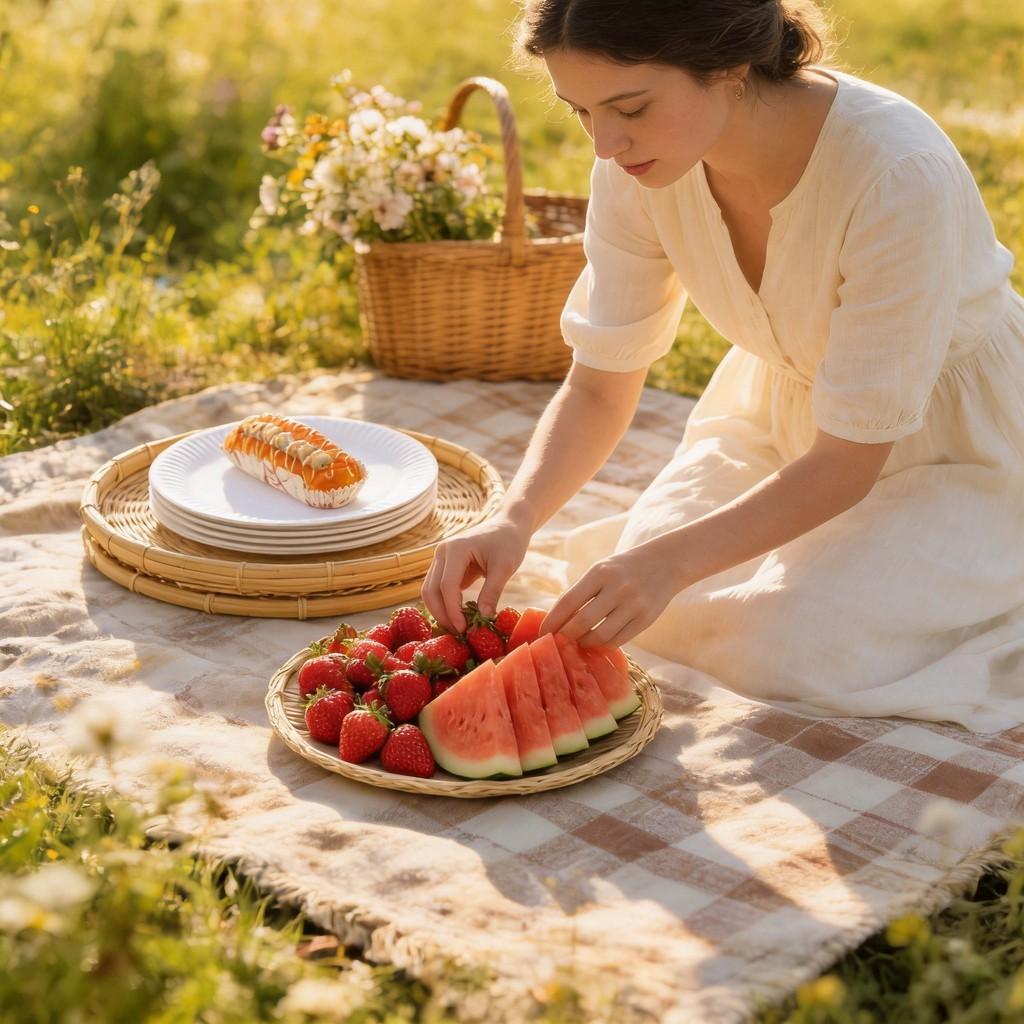 Vintage Bambus gewebte isolierte Snackschale für Picknick im Freien und Wanddekoration