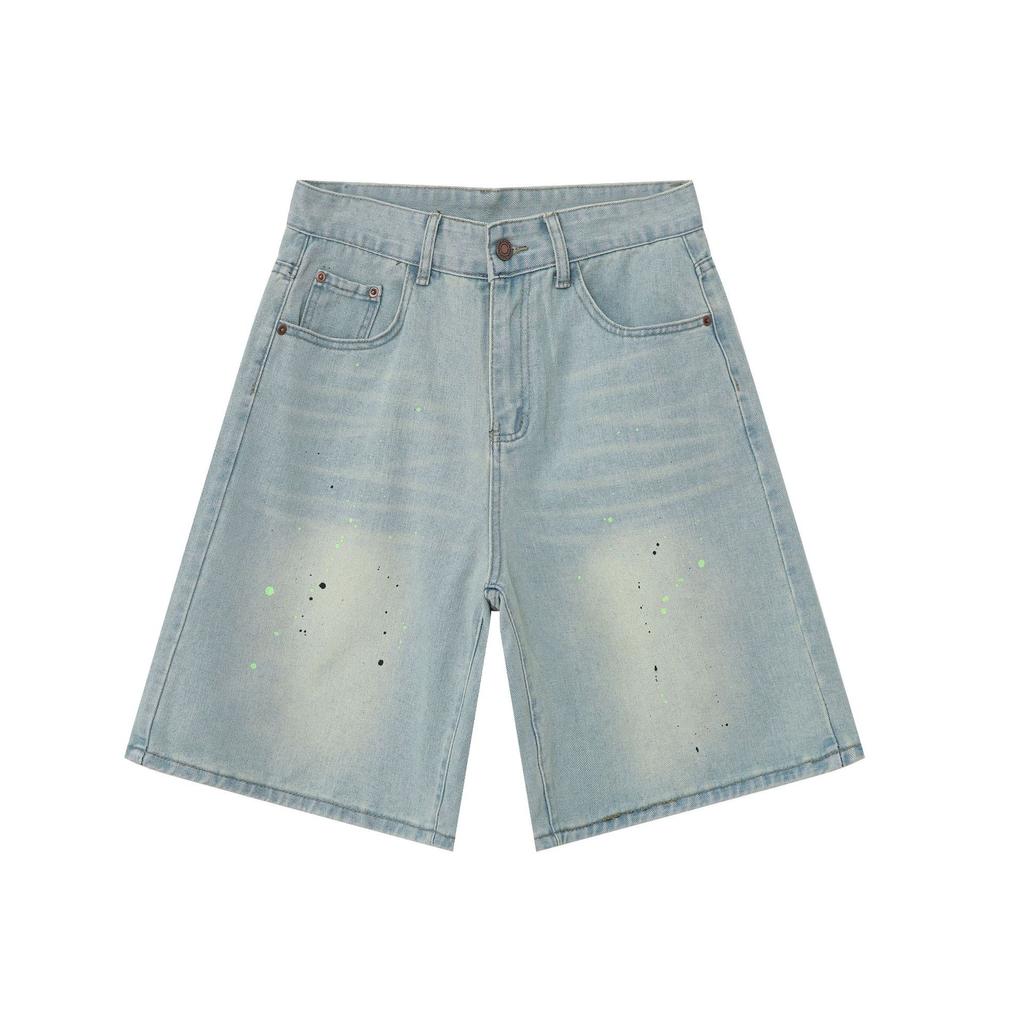 High Street Denim Shorts Summer Models Loose Straight Wide Leg Casual Five Pants Men's Pants Straight Loose Jeans for Men Fashionable and Comfortable