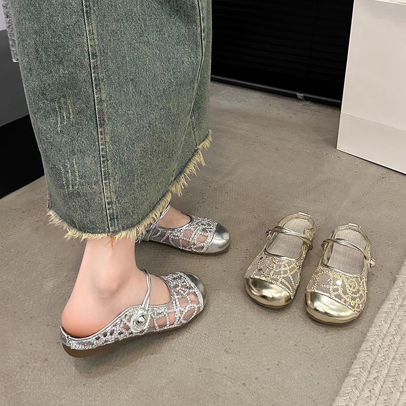 Women's bag head slippers Women's outer wear flat-bottomed sandals Summer bag head half slippers 2025 mesh new