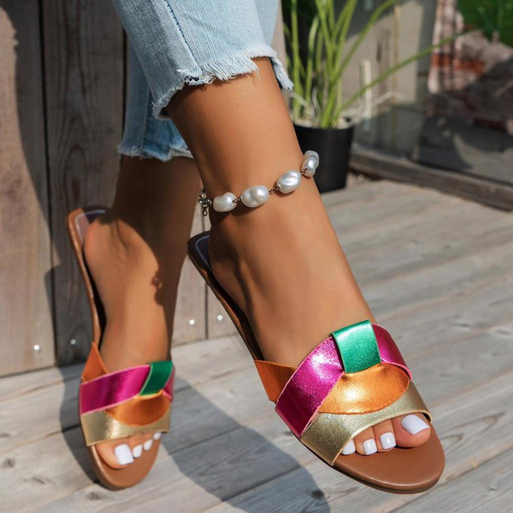 Flat Thin Soled Women'S Slip Sandals Toe Toe Leather Sandals Summer Sandals Women Closed Toe Women Sandals