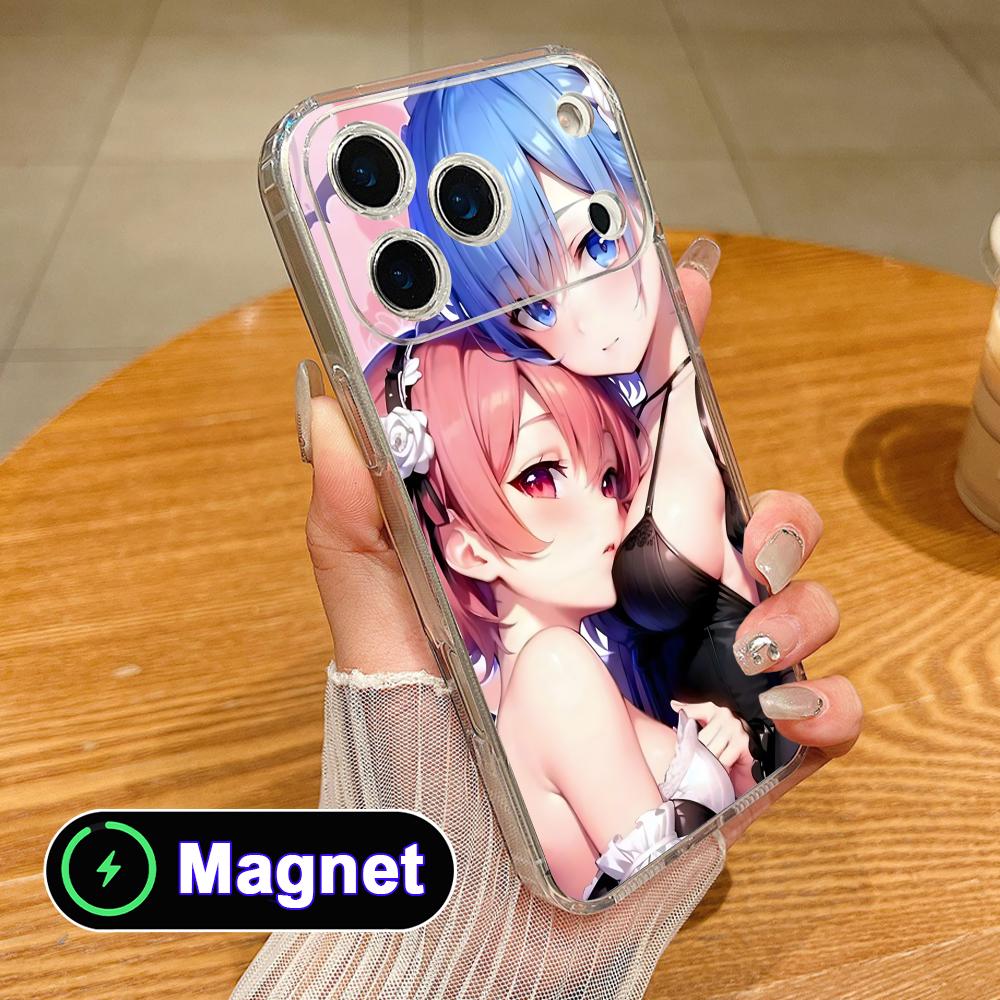 ReZero Rem Ram Clear TPU Magsafe Mobile Phone Case for iPhone 17 16 15 14 13 12 11 Air Pro Max Plus Mini Colorful Cover