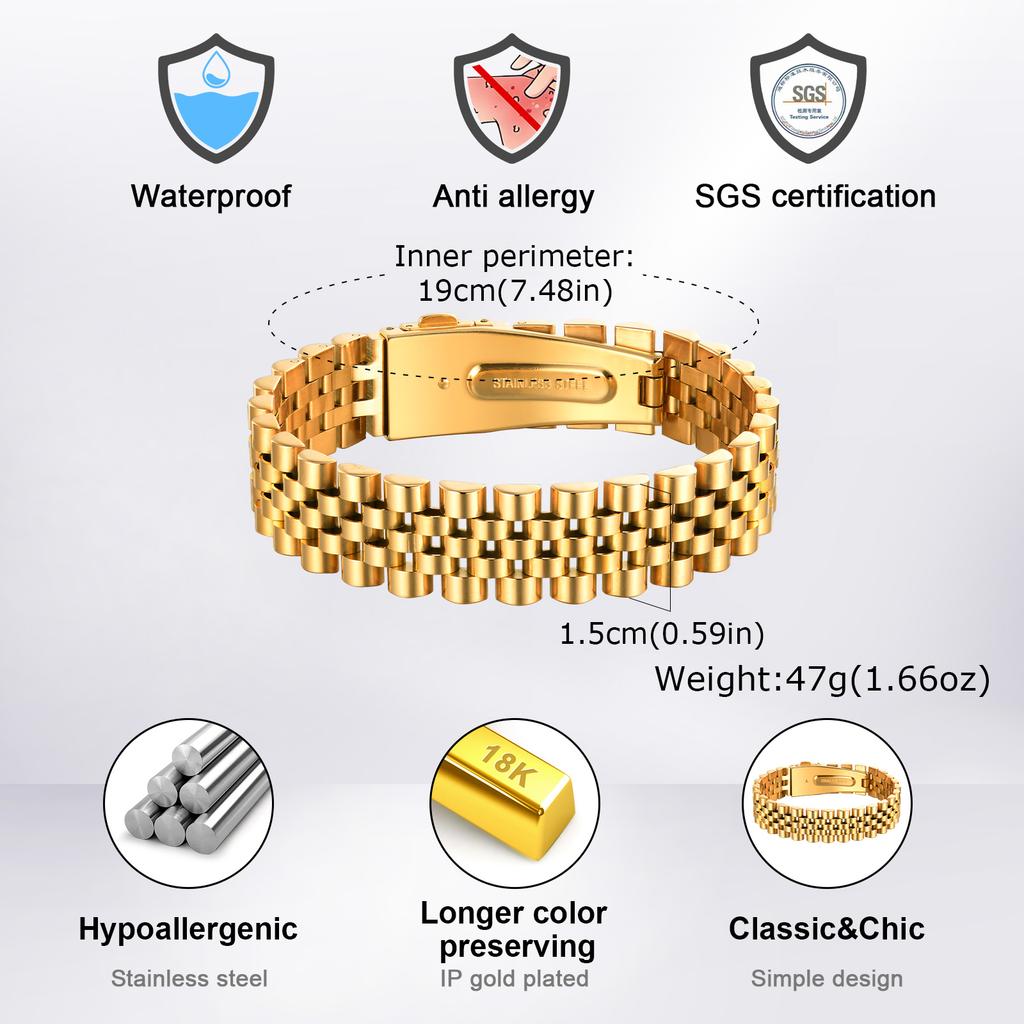Chunky Strap Chain Bracelet for Women High-Quality Stainless Steel Waterproof Chain Bracelets Punk Wrist Jewelry Gift