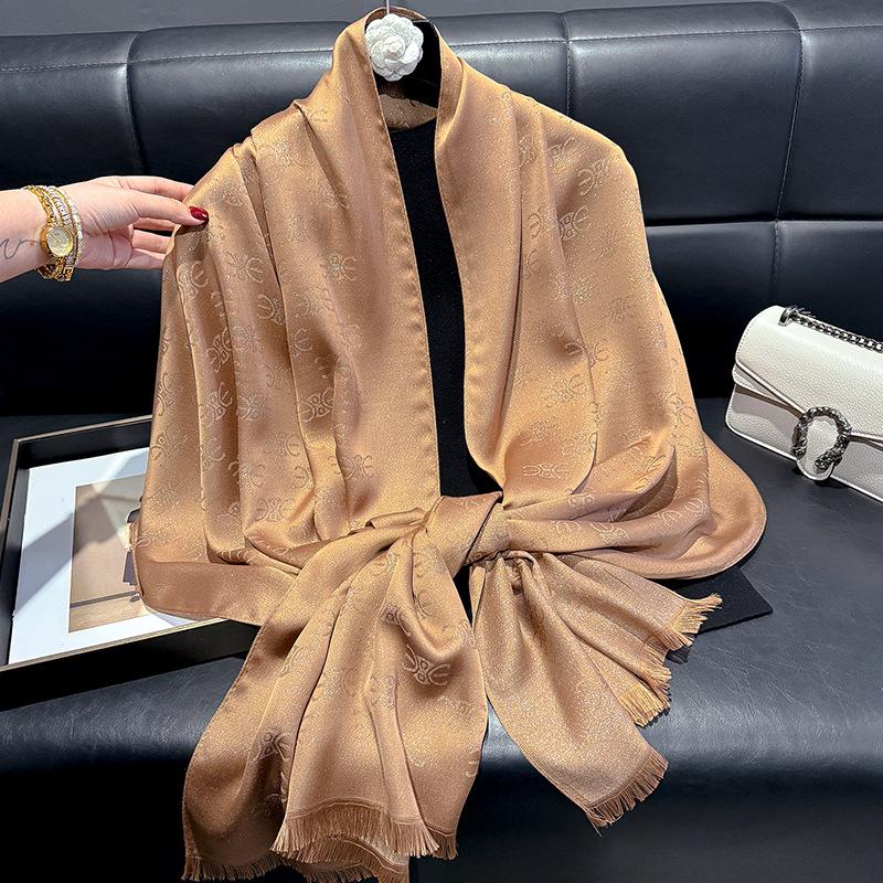 Spring And Summer Fashion Simulation Silk Long Scarf Shawl Dust Shade Scarf Premium Tencel Cotton Gold Silk Travel Beach Towel Women