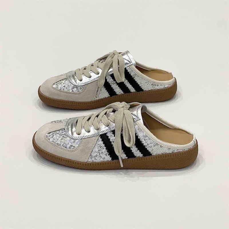 Casual moral training bag head half slippers women's 2025 spring and summer wear retro large size without heel and one pedal lazy shoes