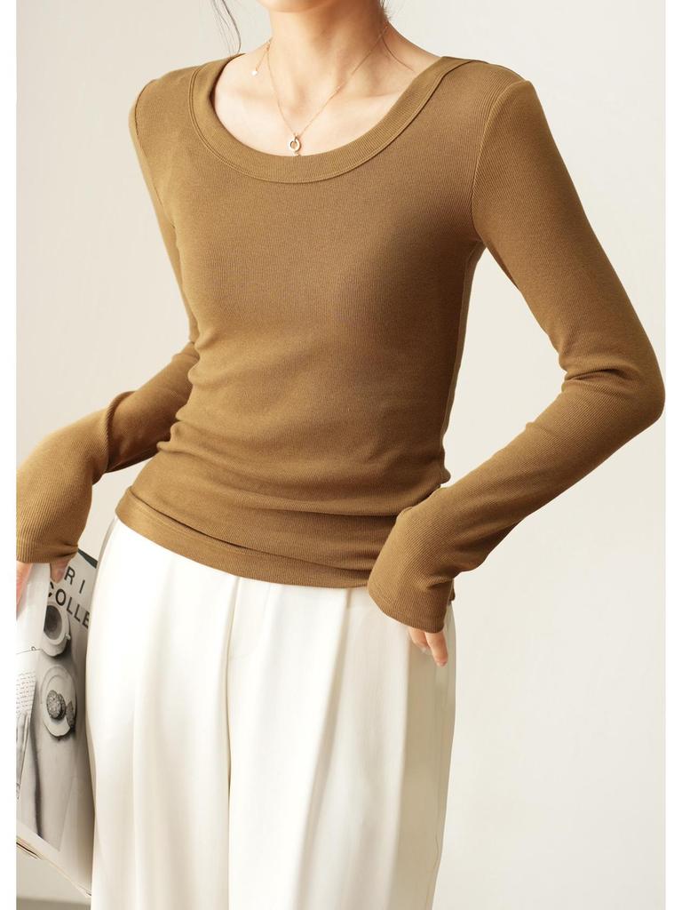 Women's 300g Silk Wood Fiber Modal Cotton Crew Neck Slim Fit Long Sleeve Base Layer