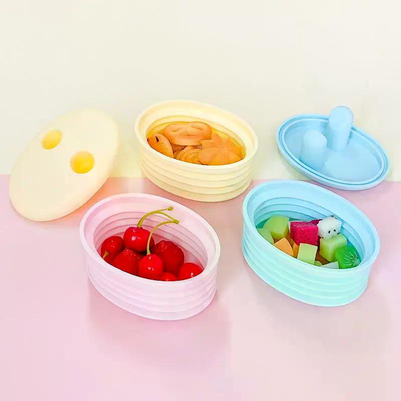 Silicone No-Mess Snack Box Dirt-resistant With Lid Nut Snack Storage Container Foldable Fruit Storage Box Candy Dried
