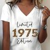 Vneck Tshirt Female 1970 To 1979 Leopard Print Birthday Party Tops Tees Leopard 1975 Limited Edition Graphic T Shirts Women