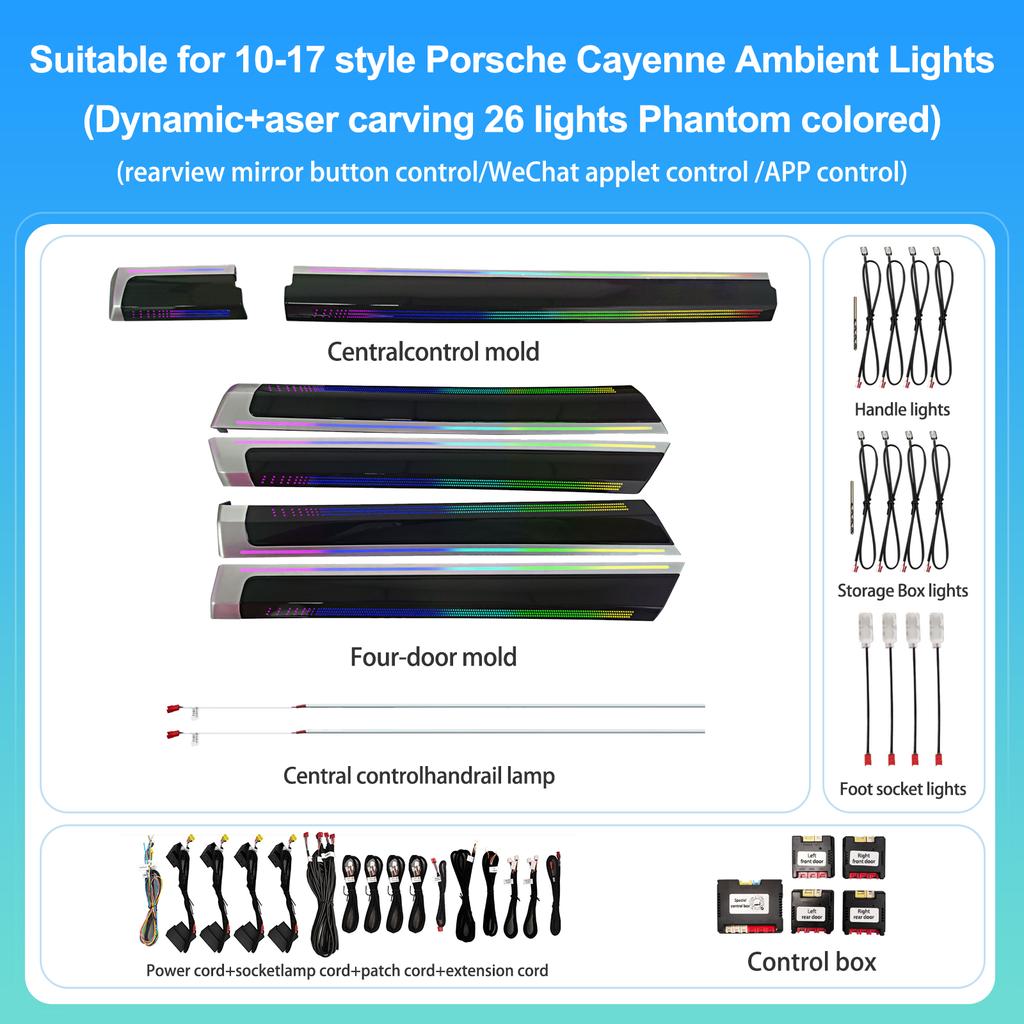 Custom Ambient Lighting Kit For Porsche Cayenne 2010–2017 1:1 OEM Mold, Vehicle-Specific Fit, Supports App Control