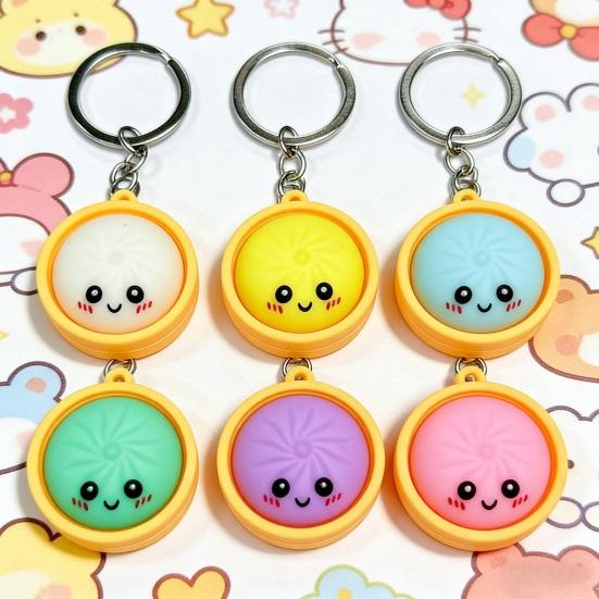 Stress Relief Keychain, with Steamed Bun Pendant, Fidget Clicker with Tactile Feedback Design, Anxiety Relief Toy for Office And Study