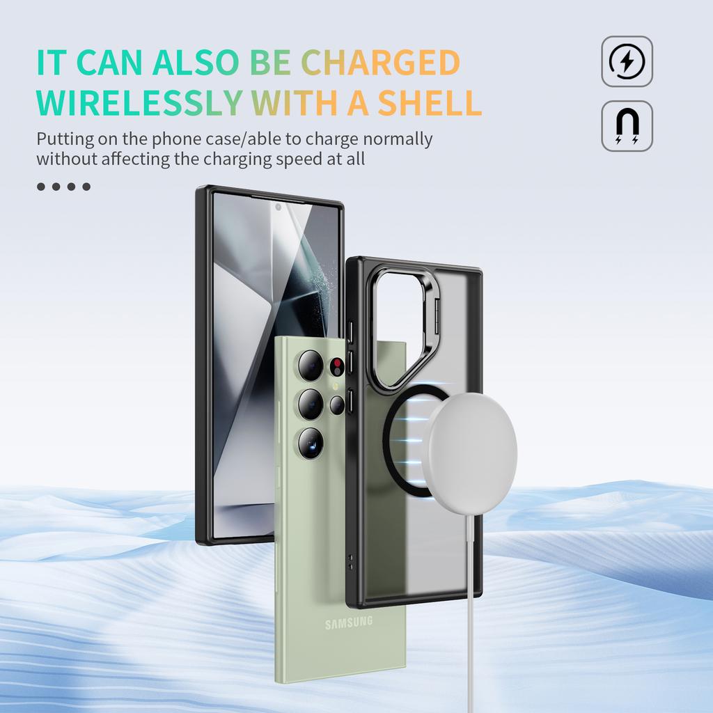 For Samsung Galaxy S25 Ultra Magnetic Case with Lens Kickstand Skin-Touch PC + TPU Phone Cover