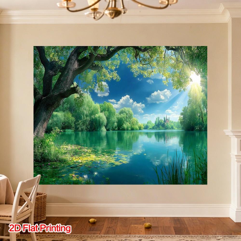 One Summer Lake-side Photography Backdrop Fabric Made of Polyester Is Highly Suitable for Garden Living Room and Wedding