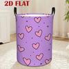1pc Valentine'S Day Round Laundry Basket | Purple Base with Pink Heart Pattern, Canvas Material, Foldable, Multifunctional Storage Organizer with Hand