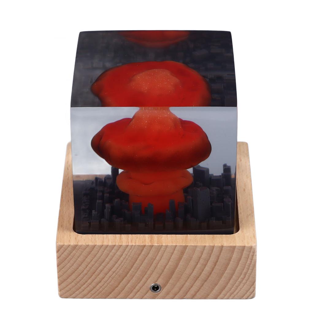 Nuclear Explosion Lamp Atomic Bomb Night Light 3D Mushroom Model Resin Wood Base USB Powered
