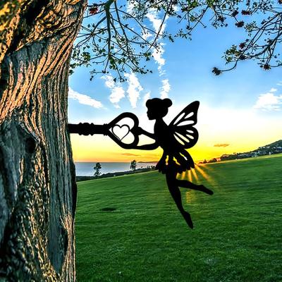 Decorazione Albero Silhouette Fata Metallo Resistente alle Intemperie Interno Esterno Giardino Cortile Patio Alata