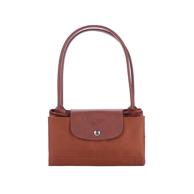 Longchamp Le Pliage Green 28 Button Zipper Closure Long Handle Leather Trim Dumpling Tote Handbag Women Handbags Brown 2605919504