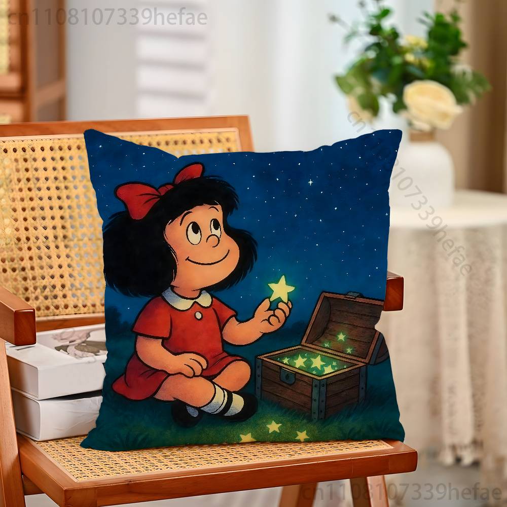 Cartoon MMafalda Cute Print Polyester Pillow Case for Valentine gift Home Sofa Cushion Cover Decoration Custom