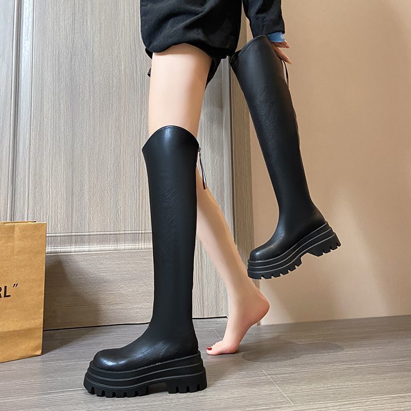 2025 autumn and winter new thick-heeled French boots women's long boots versatile fashion boots versatile Korean version of foot-fitting thin boots