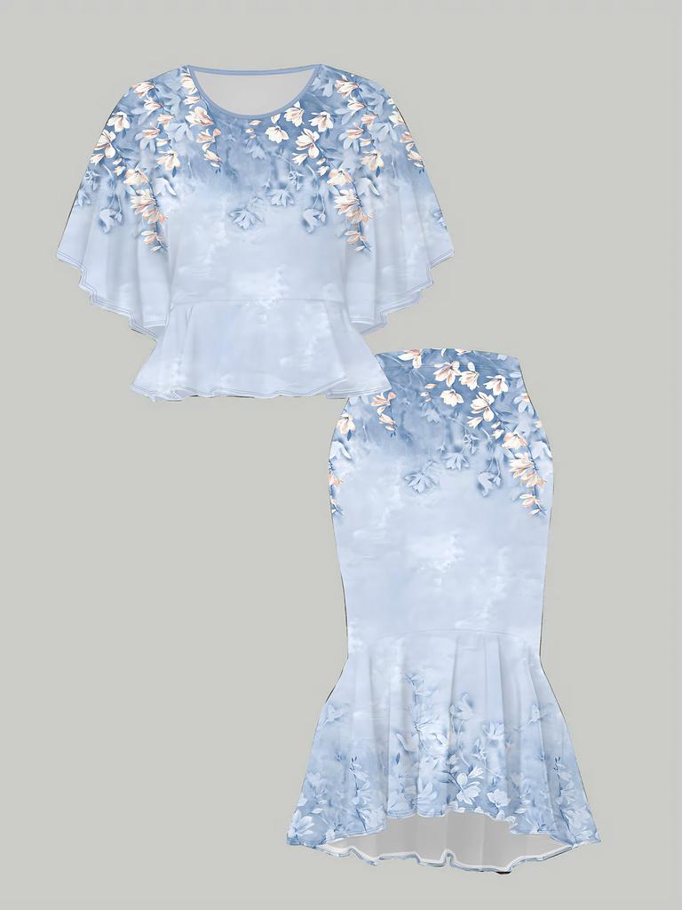 3D Flower Printed Classical Totem Women's Print, Fashionable Large-sized, Elegant, Versatile for All Seasons. T-shirt, Skirt and Set