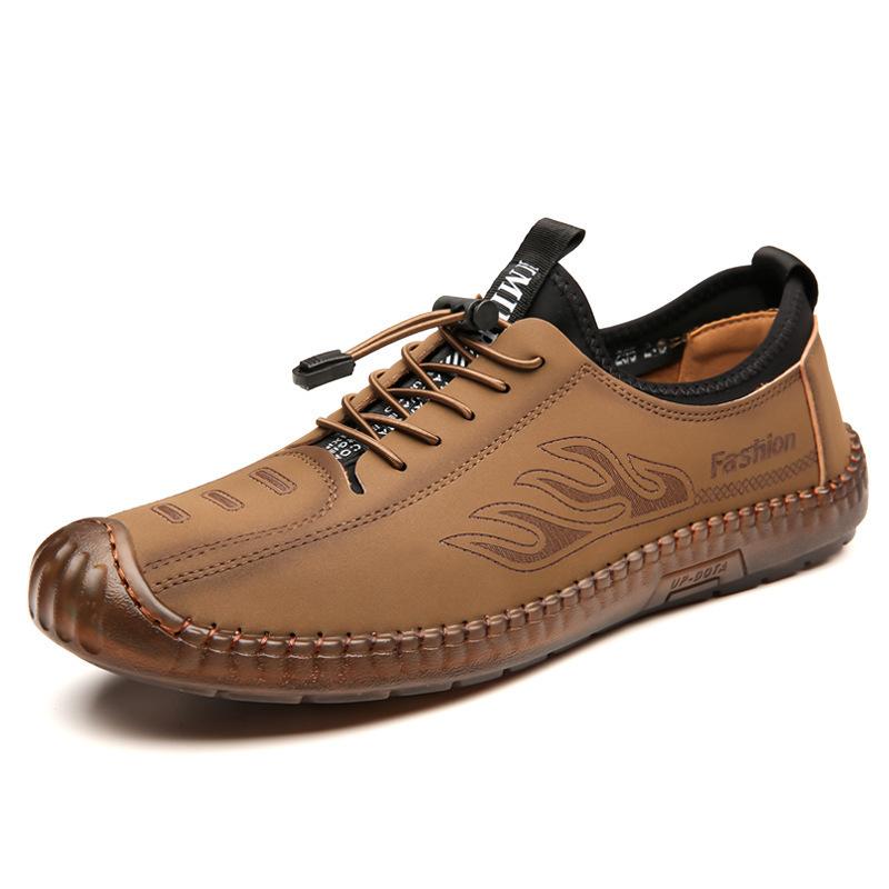 Men's Casual Leather Shoes Are Comfortable and Lazy Shoes, Fashionable Lace-up Soft-soled Soft-faced Men's Casual Shoes.