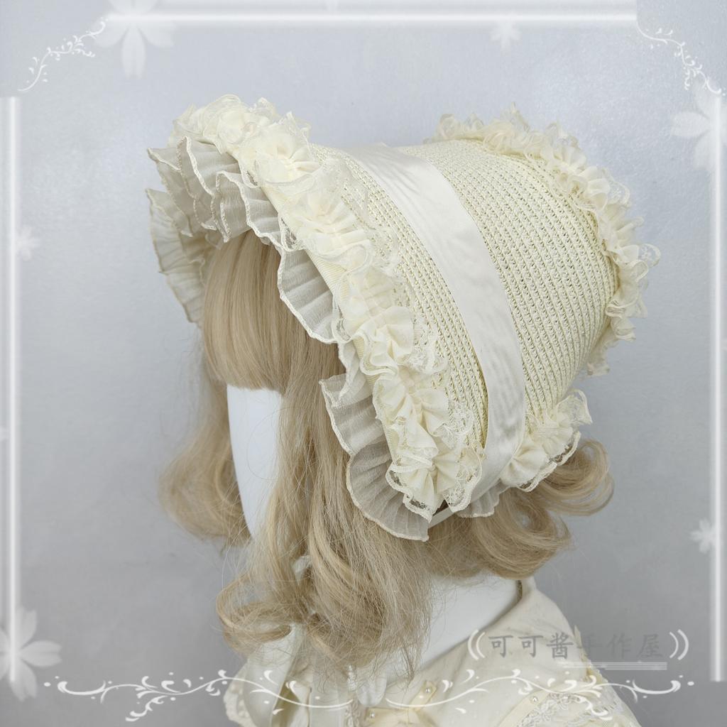 Original Handmade French Pastoral Straw Hats Woven BNT Lolita European Retro Wedding Photo Straw Hats Summer Hat for Women