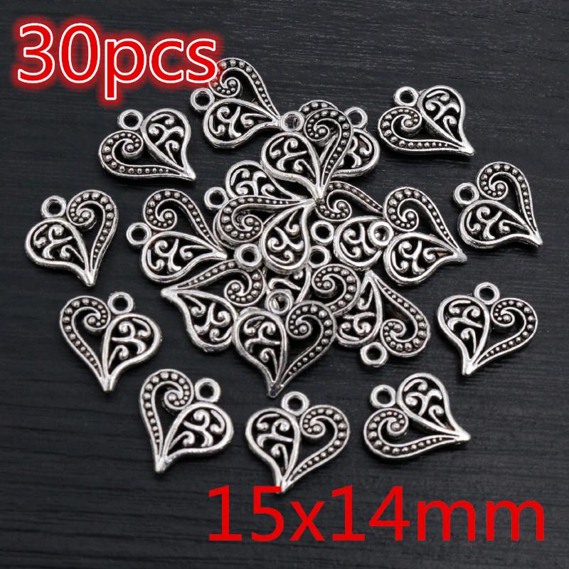 New Fashion Antique Silver Plated Bronze Heart Chrams Metal Alloy Pendant Charms for DIY Neckalce Jewelry Making Findings