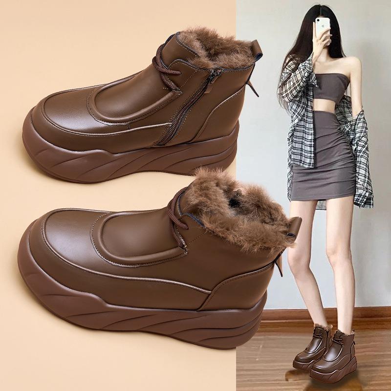 Spot Snow Boots Women's Winter Casual Fashion Versatile Low-top Thick-soled Thick Velvet Warm Short Boots Side Zipper Women's Boots