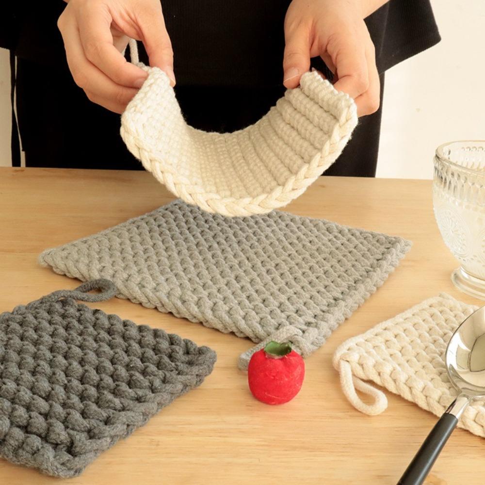 

Wool Material Non-Slip Coaster Knitted Cotton Heat Resistant Mat Fireproof Hot Pad Home Decoration Grey 12cm
