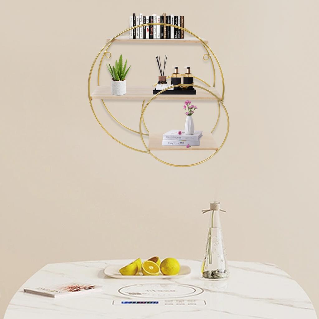 Luxus Gold Rundes 3-stöckiges Wandregal, Asymmetrische Schweberegale, Vintage Heimdekor Organizer, Ausstellungsregal 11 lbs Tragkraft