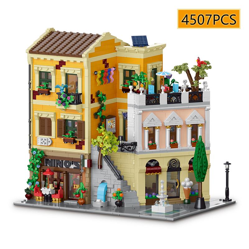 4507Pcs Roman Corner Store Architecture Building Set European Street View Series Diy Display Model Bricks Toy For Kid Gift