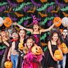 Festive Halloween Curtain Foil Fringe for Halloween, Orange Purple Black Background Photo Booth Backdrop Props, Pumpkin Ghost Bat Party Decoration