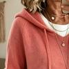 European & American Casual Solid Color V-Neck Hooded Pullover Sweater with Drawstring & Ribbed Hem for Women